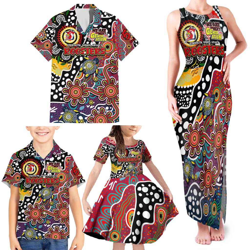 Personalised Roosters NRL Celebrating 50 Years of Naidoc Family Matching Tank Maxi Dress and Hawaiian Shirt NAIDOC Week 2025 Aboriginal