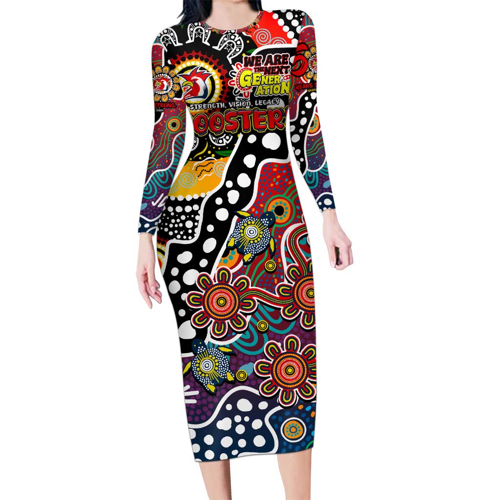 Personalised Roosters NRL Celebrating 50 Years of Naidoc Long Sleeve Bodycon Dress NAIDOC Week 2025 Aboriginal