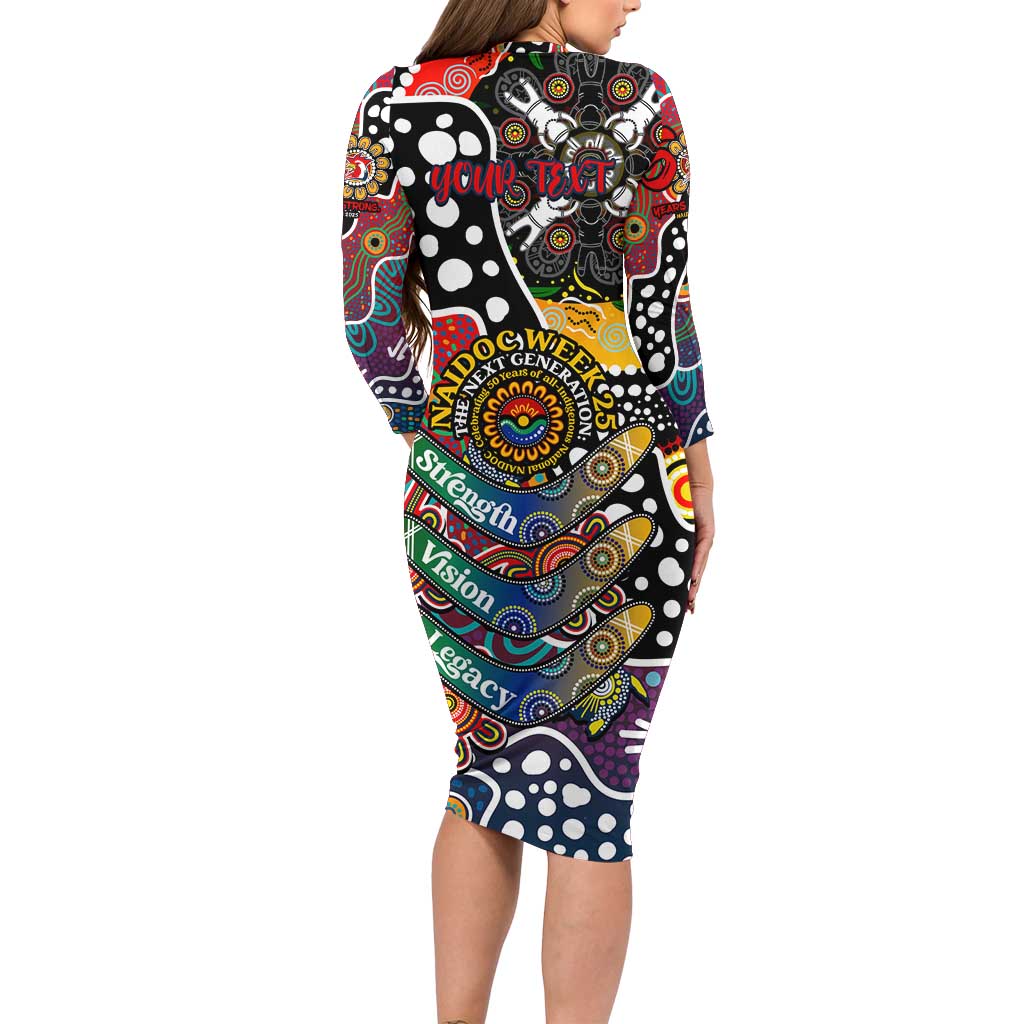 Personalised Roosters NRL Celebrating 50 Years of Naidoc Long Sleeve Bodycon Dress NAIDOC Week 2025 Aboriginal