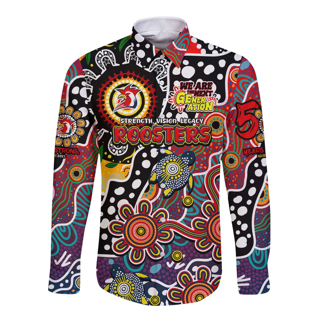 Personalised Roosters NRL Celebrating 50 Years of Naidoc Long Sleeve Button Shirt NAIDOC Week 2025 Aboriginal