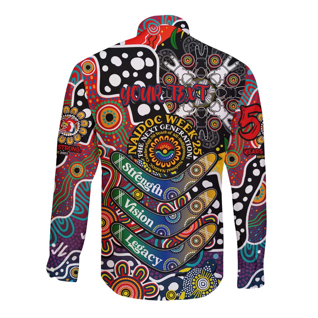 Personalised Roosters NRL Celebrating 50 Years of Naidoc Long Sleeve Button Shirt NAIDOC Week 2025 Aboriginal