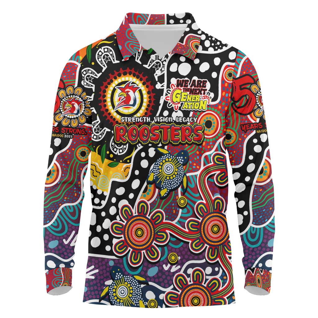 Personalised Roosters NRL Celebrating 50 Years of Naidoc Long Sleeve Polo Shirt NAIDOC Week 2025 Aboriginal