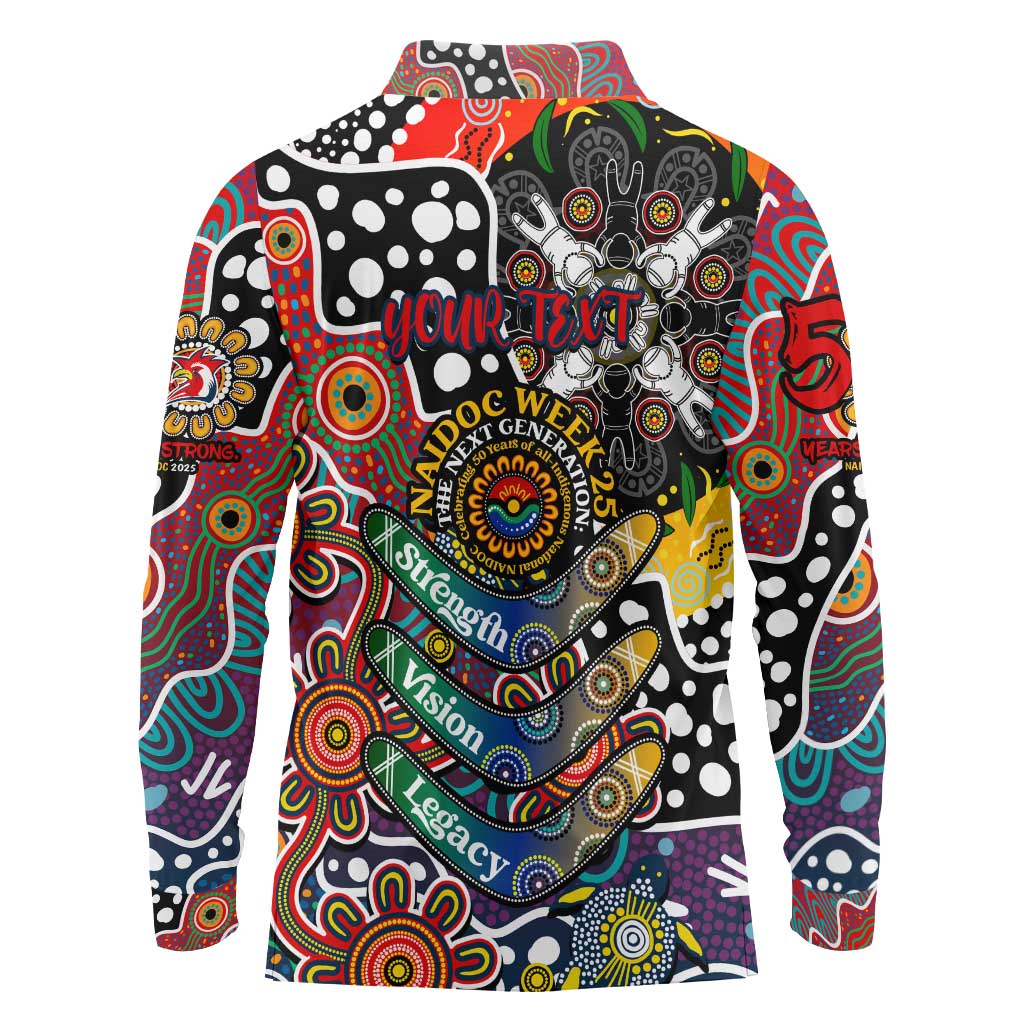 Personalised Roosters NRL Celebrating 50 Years of Naidoc Long Sleeve Polo Shirt NAIDOC Week 2025 Aboriginal