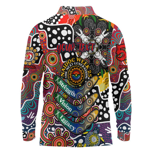 Personalised Roosters NRL Celebrating 50 Years of Naidoc Long Sleeve Polo Shirt NAIDOC Week 2025 Aboriginal