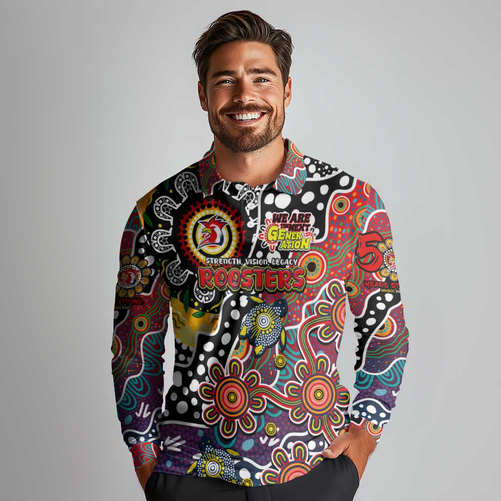 Personalised Roosters NRL Celebrating 50 Years of Naidoc Long Sleeve Polo Shirt NAIDOC Week 2025 Aboriginal