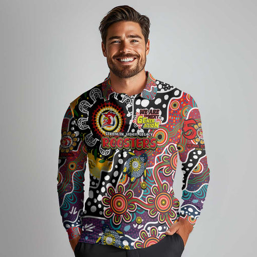 Personalised Roosters NRL Celebrating 50 Years of Naidoc Long Sleeve Polo Shirt NAIDOC Week 2025 Aboriginal