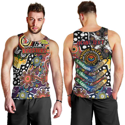 Personalised Roosters NRL Celebrating 50 Years of Naidoc Men Tank Top NAIDOC Week 2025 Aboriginal
