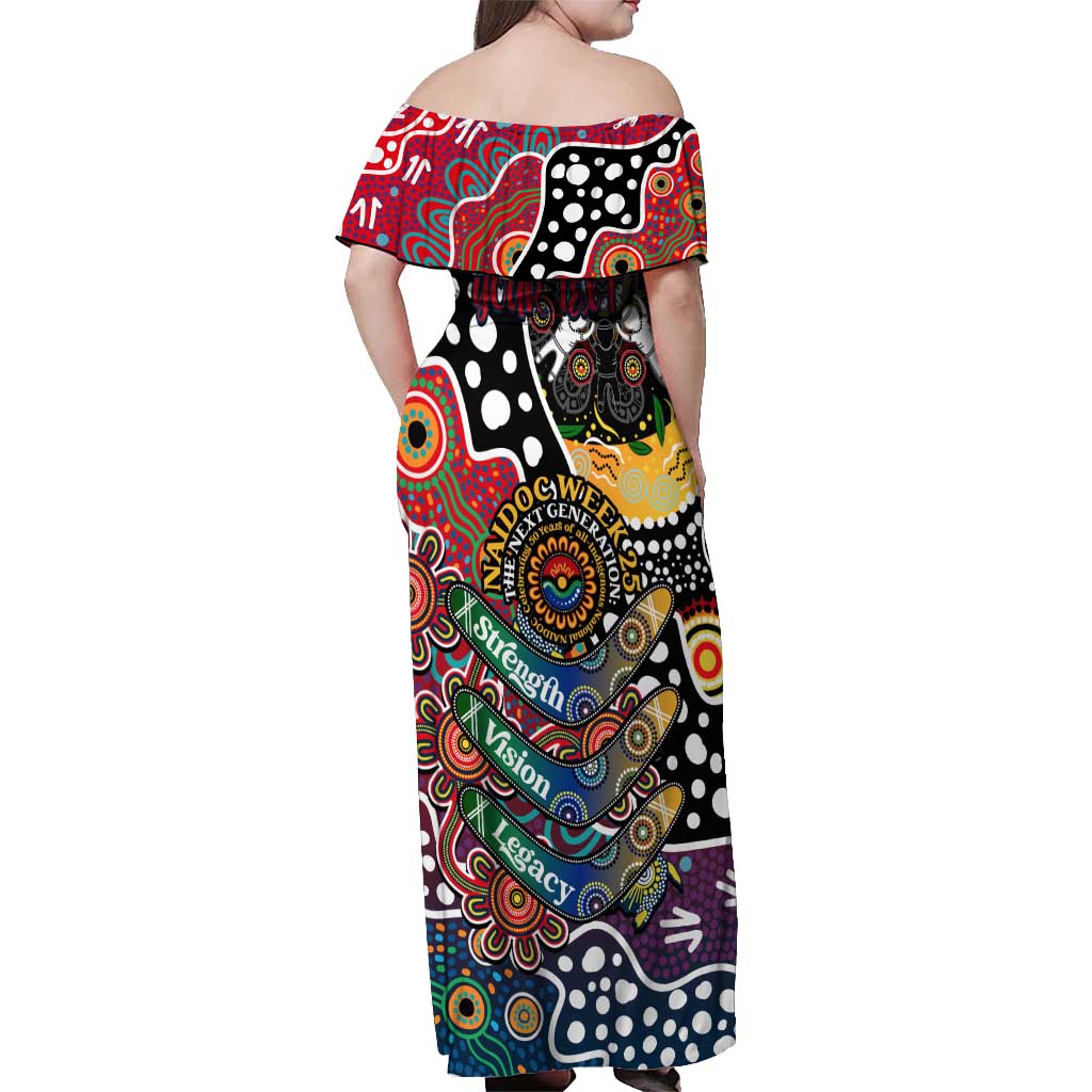 Personalised Roosters NRL Celebrating 50 Years of Naidoc Off Shoulder Maxi Dress NAIDOC Week 2025 Aboriginal