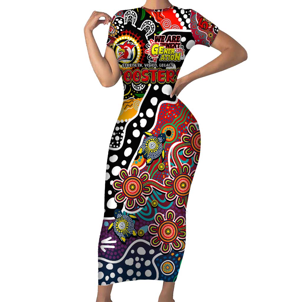 Personalised Roosters NRL Celebrating 50 Years of Naidoc Short Sleeve Bodycon Dress NAIDOC Week 2025 Aboriginal
