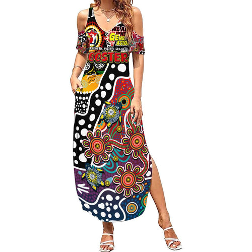 Personalised Roosters NRL Celebrating 50 Years of Naidoc Summer Maxi Dress NAIDOC Week 2025 Aboriginal