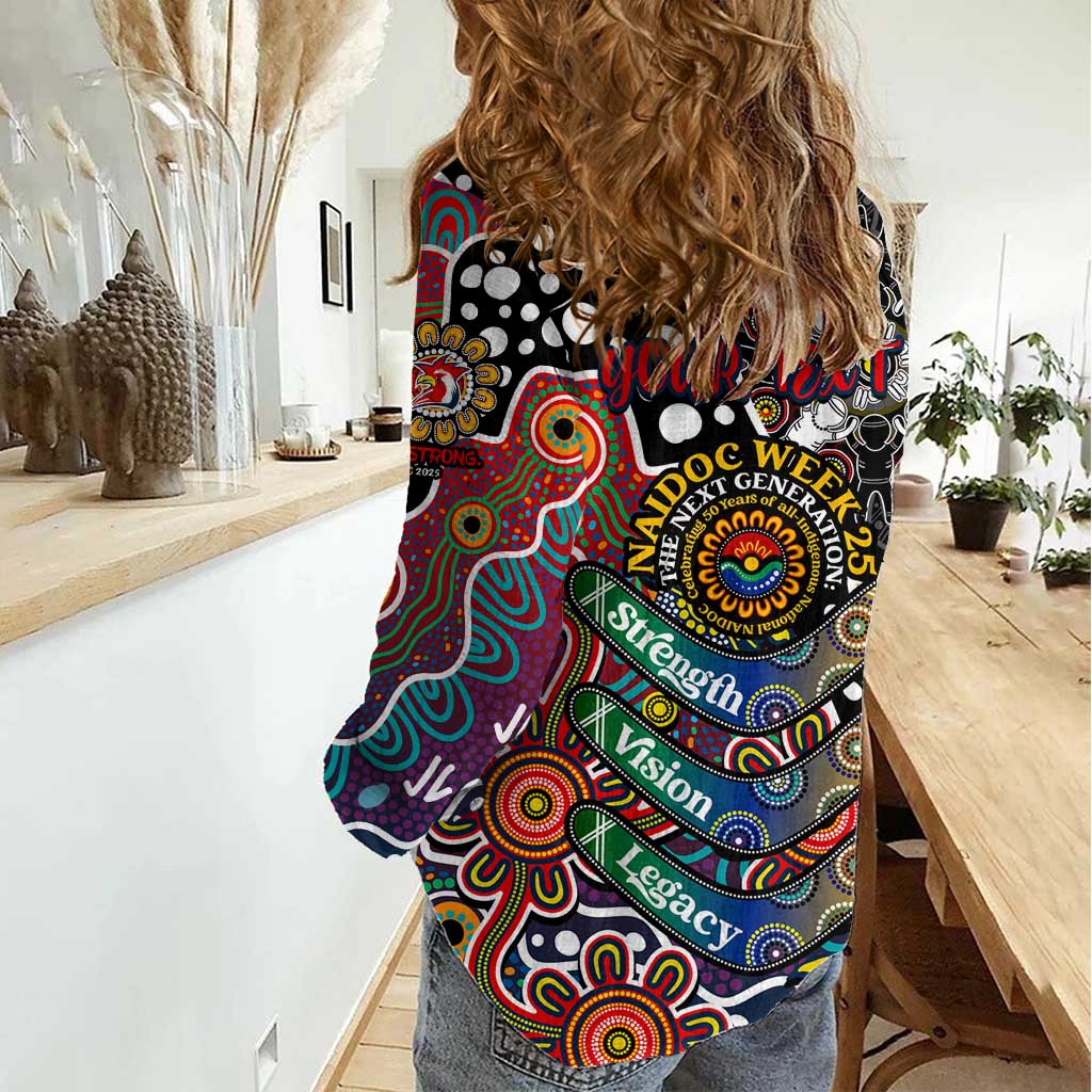 Personalised Roosters NRL Celebrating 50 Years of Naidoc Women Casual Shirt NAIDOC Week 2025 Aboriginal