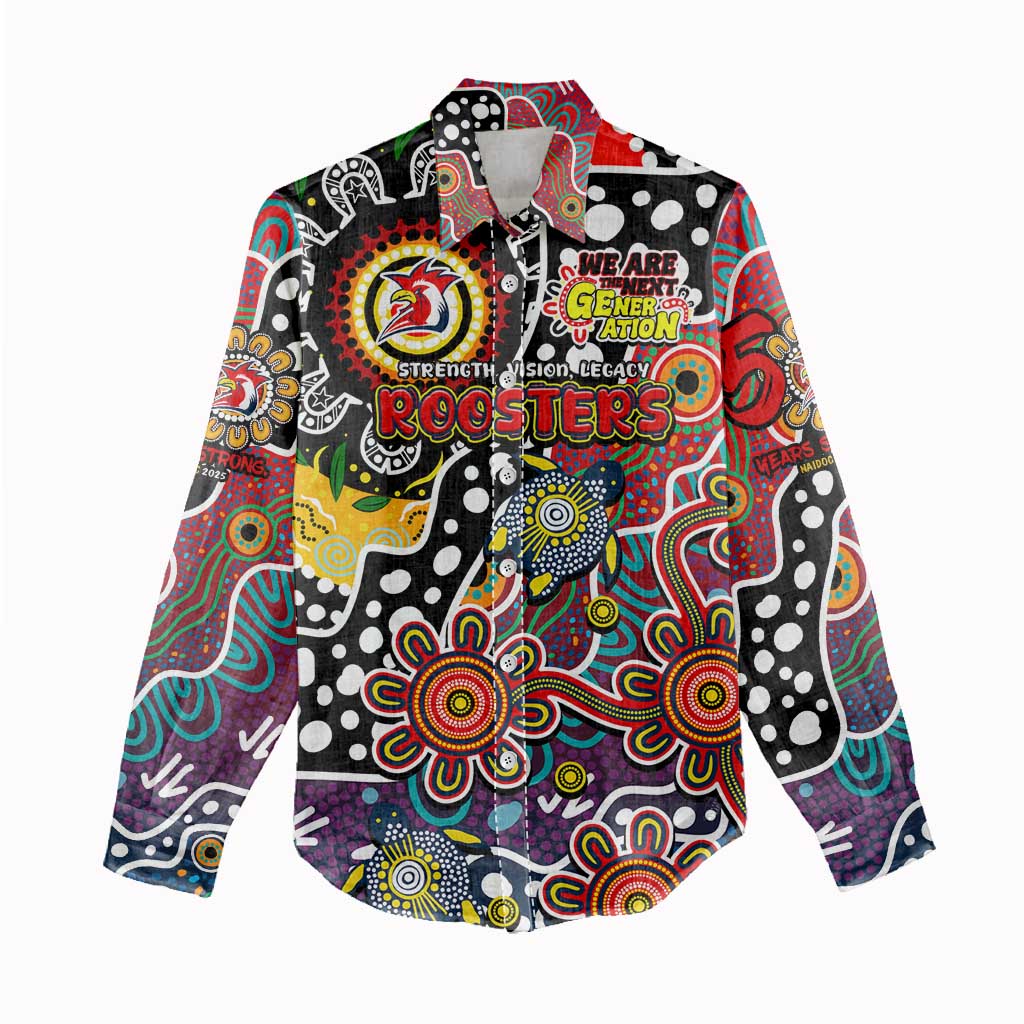 Personalised Roosters NRL Celebrating 50 Years of Naidoc Women Casual Shirt NAIDOC Week 2025 Aboriginal