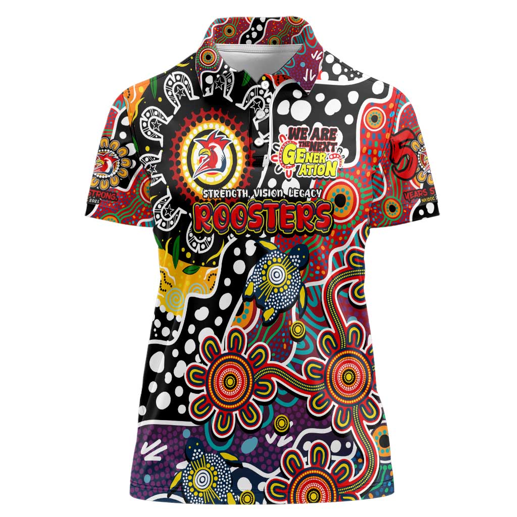 Personalised Roosters NRL Celebrating 50 Years of Naidoc Women Polo Shirt NAIDOC Week 2025 Aboriginal