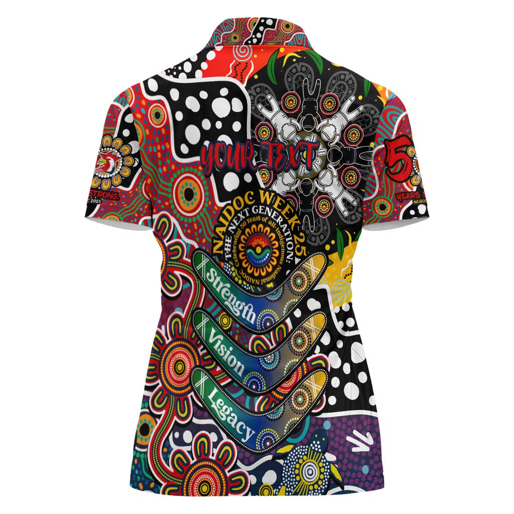 Personalised Roosters NRL Celebrating 50 Years of Naidoc Women Polo Shirt NAIDOC Week 2025 Aboriginal