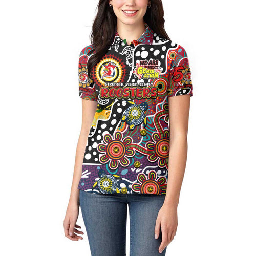 Personalised Roosters NRL Celebrating 50 Years of Naidoc Women Polo Shirt NAIDOC Week 2025 Aboriginal