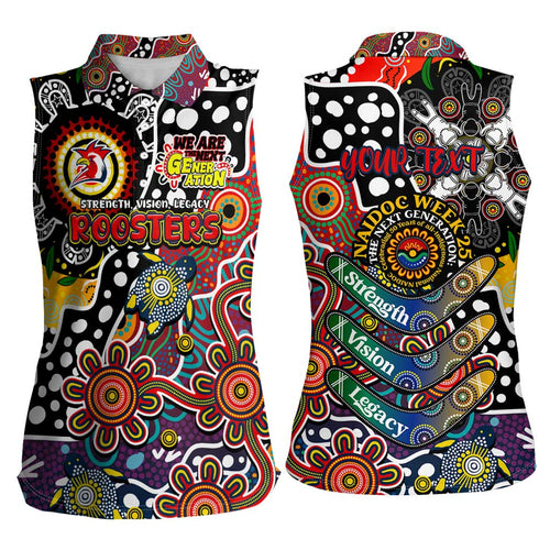 Personalised Roosters NRL Celebrating 50 Years of Naidoc Women Sleeveless Polo Shirt NAIDOC Week 2025 Aboriginal