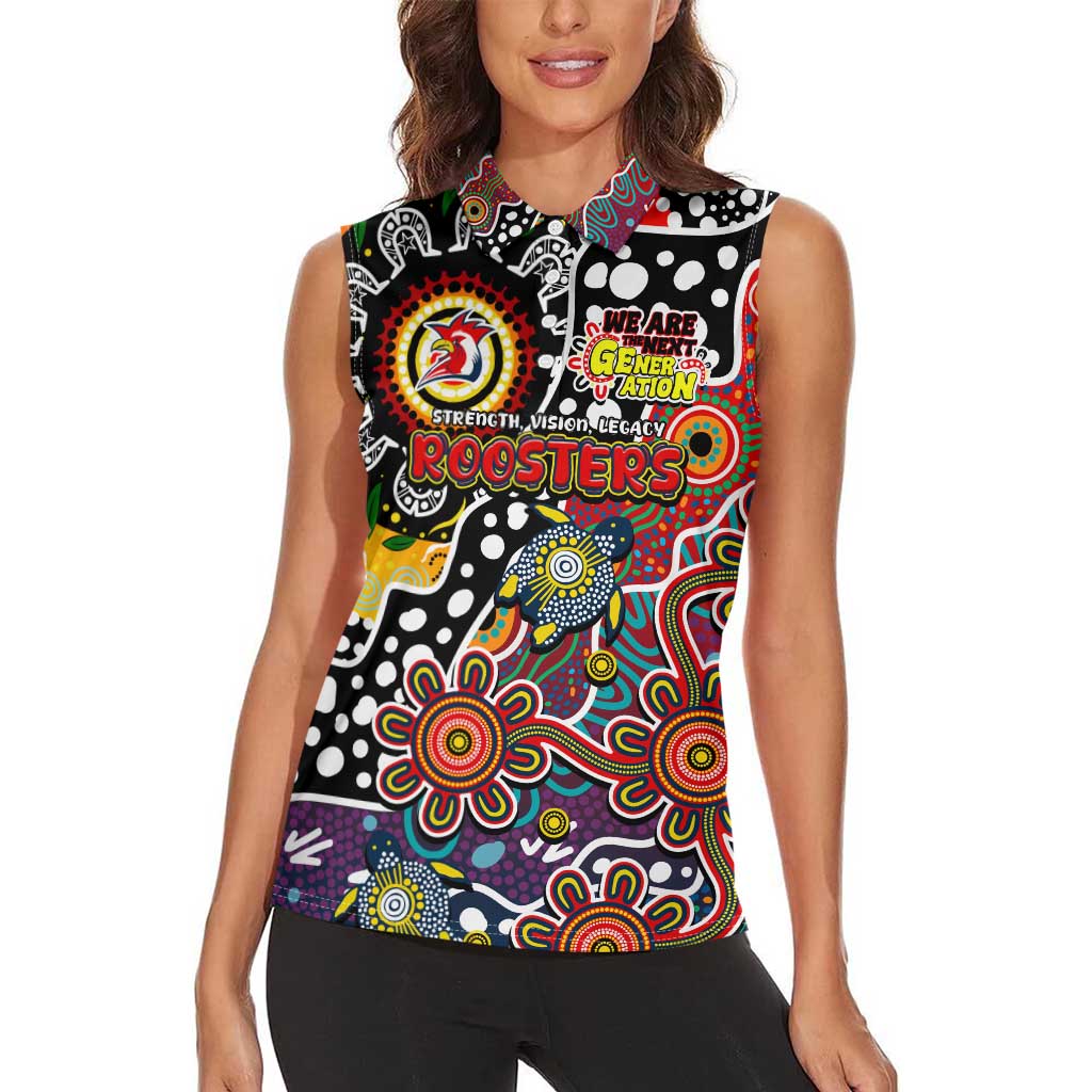 Personalised Roosters NRL Celebrating 50 Years of Naidoc Women Sleeveless Polo Shirt NAIDOC Week 2025 Aboriginal