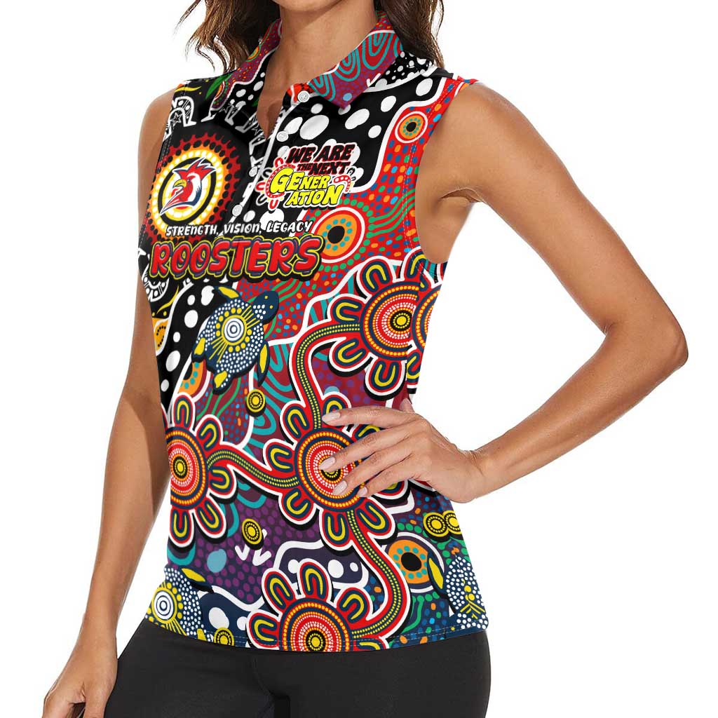 Personalised Roosters NRL Celebrating 50 Years of Naidoc Women Sleeveless Polo Shirt NAIDOC Week 2025 Aboriginal