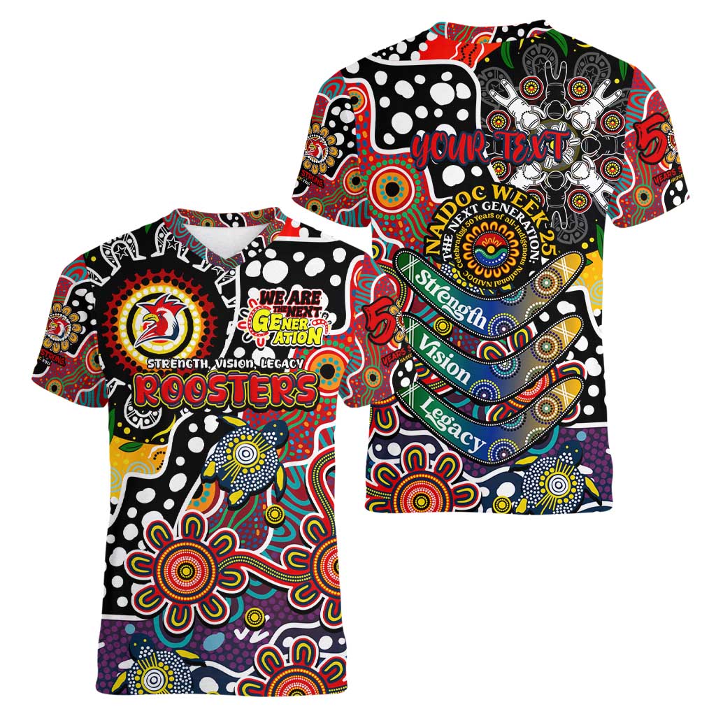 Personalised Roosters NRL Celebrating 50 Years of Naidoc Women V-Neck T-Shirt NAIDOC Week 2025 Aboriginal