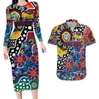 Personalised New Zealand Warriors NRL Celebrating 50 Years of Naidoc Couples Matching Long Sleeve Bodycon Dress and Hawaiian Shirt NAIDOC Week 2025 Aboriginal