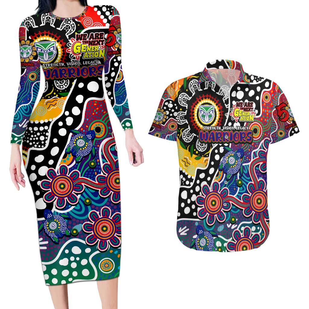 Personalised New Zealand Warriors NRL Celebrating 50 Years of Naidoc Couples Matching Long Sleeve Bodycon Dress and Hawaiian Shirt NAIDOC Week 2025 Aboriginal
