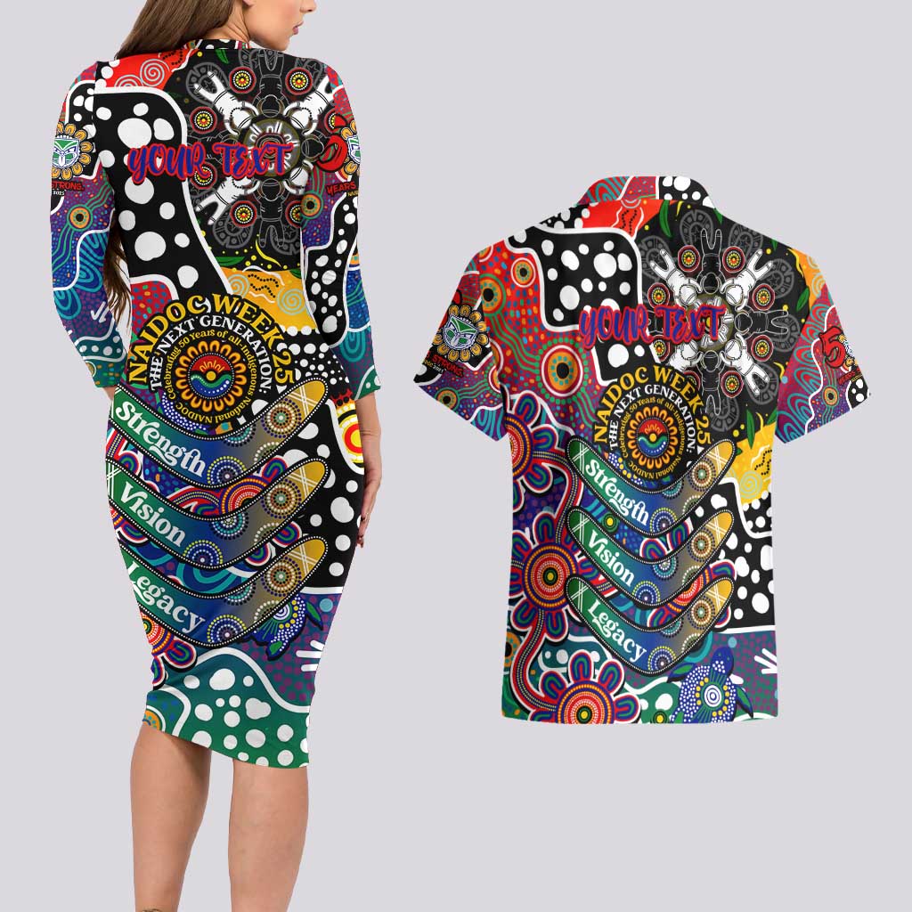 Personalised New Zealand Warriors NRL Celebrating 50 Years of Naidoc Couples Matching Long Sleeve Bodycon Dress and Hawaiian Shirt NAIDOC Week 2025 Aboriginal