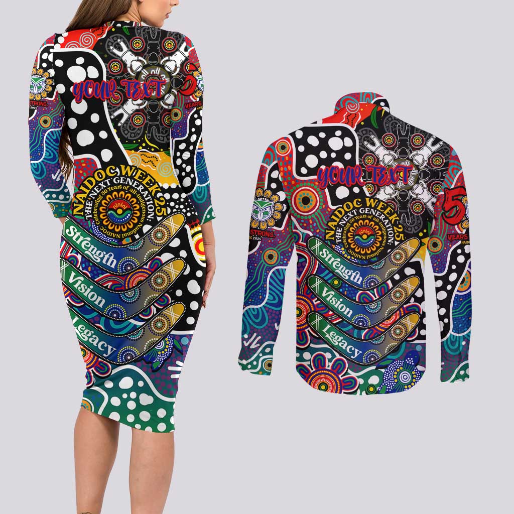 Personalised New Zealand Warriors NRL Celebrating 50 Years of Naidoc Couples Matching Long Sleeve Bodycon Dress and Long Sleeve Button Shirt NAIDOC Week 2025 Aboriginal