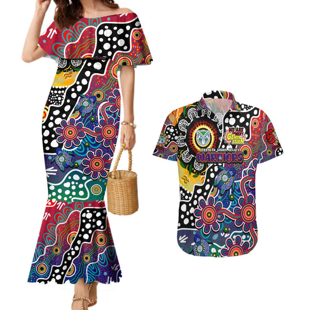 Personalised New Zealand Warriors NRL Celebrating 50 Years of Naidoc Couples Matching Mermaid Dress and Hawaiian Shirt NAIDOC Week 2025 Aboriginal
