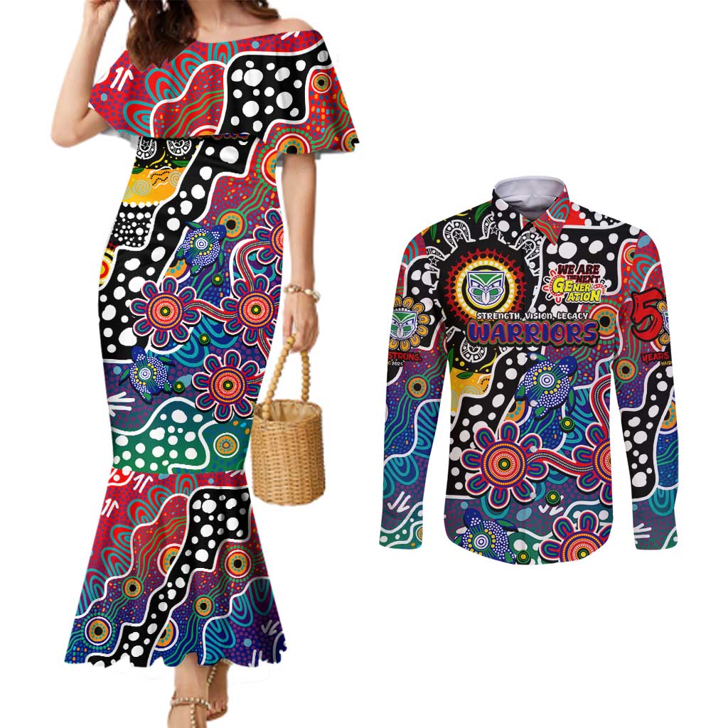 Personalised New Zealand Warriors NRL Celebrating 50 Years of Naidoc Couples Matching Mermaid Dress and Long Sleeve Button Shirt NAIDOC Week 2025 Aboriginal