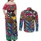 Personalised New Zealand Warriors NRL Celebrating 50 Years of Naidoc Couples Matching Off Shoulder Maxi Dress and Long Sleeve Button Shirt NAIDOC Week 2025 Aboriginal