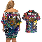 Personalised New Zealand Warriors NRL Celebrating 50 Years of Naidoc Couples Matching Off Shoulder Short Dress and Hawaiian Shirt NAIDOC Week 2025 Aboriginal