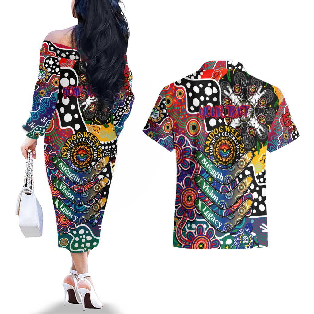 Personalised New Zealand Warriors NRL Celebrating 50 Years of Naidoc Couples Matching Off The Shoulder Long Sleeve Dress and Hawaiian Shirt NAIDOC Week 2025 Aboriginal