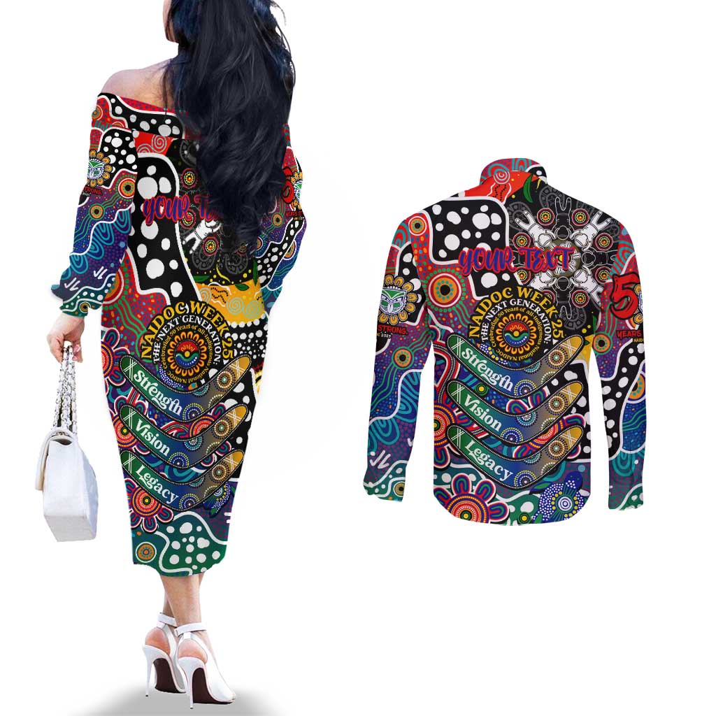 Personalised New Zealand Warriors NRL Celebrating 50 Years of Naidoc Couples Matching Off The Shoulder Long Sleeve Dress and Long Sleeve Button Shirt NAIDOC Week 2025 Aboriginal