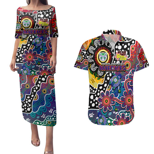 Personalised New Zealand Warriors NRL Celebrating 50 Years of Naidoc Couples Matching Puletasi and Hawaiian Shirt NAIDOC Week 2025 Aboriginal