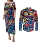 Personalised New Zealand Warriors NRL Celebrating 50 Years of Naidoc Couples Matching Puletasi and Long Sleeve Button Shirt NAIDOC Week 2025 Aboriginal