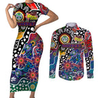 Personalised New Zealand Warriors NRL Celebrating 50 Years of Naidoc Couples Matching Short Sleeve Bodycon Dress and Long Sleeve Button Shirt NAIDOC Week 2025 Aboriginal
