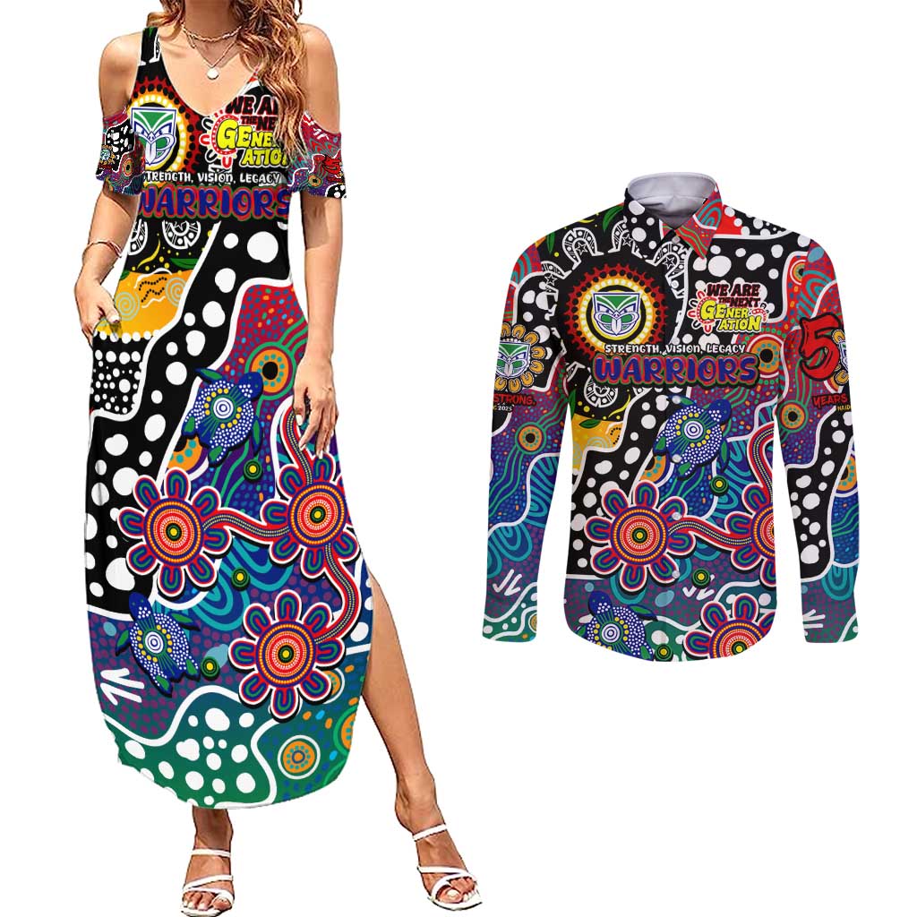 Personalised New Zealand Warriors NRL Celebrating 50 Years of Naidoc Couples Matching Summer Maxi Dress and Long Sleeve Button Shirt NAIDOC Week 2025 Aboriginal