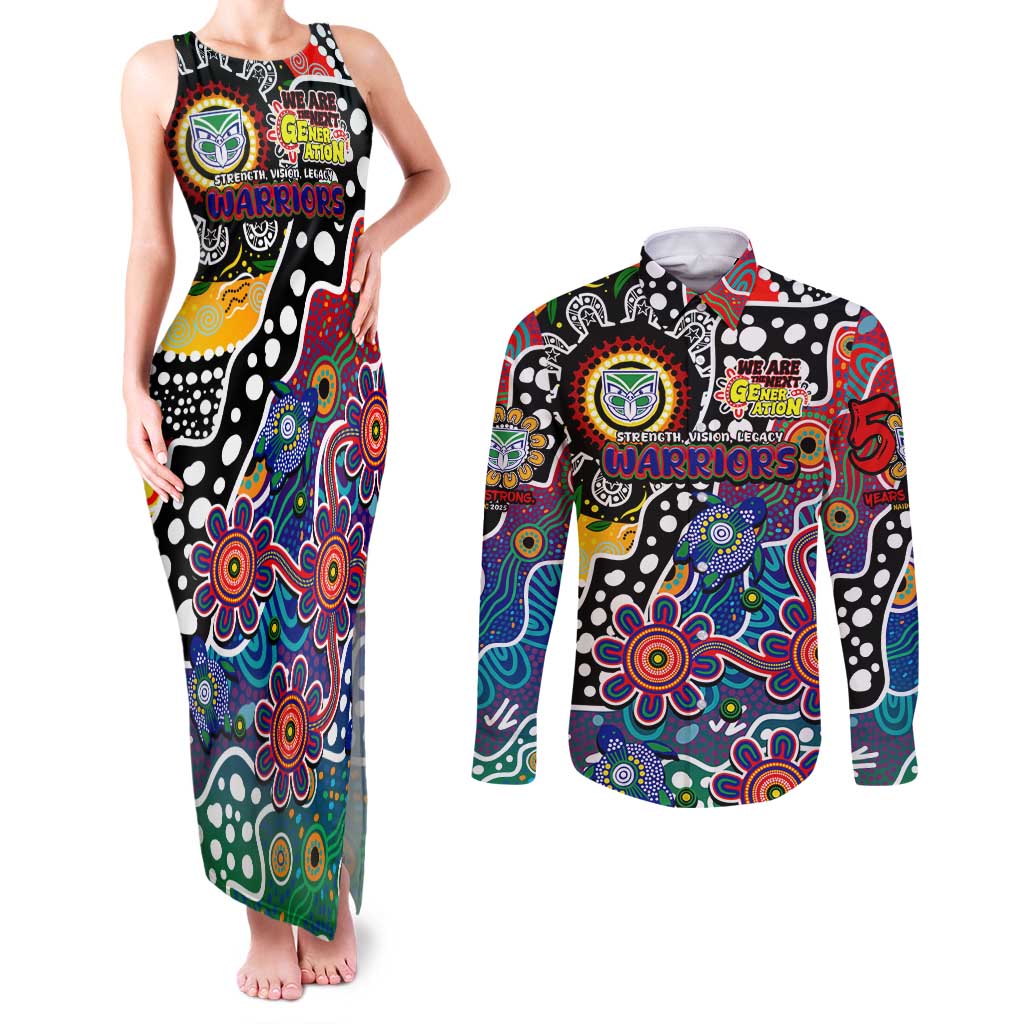 Personalised New Zealand Warriors NRL Celebrating 50 Years of Naidoc Couples Matching Tank Maxi Dress and Long Sleeve Button Shirt NAIDOC Week 2025 Aboriginal