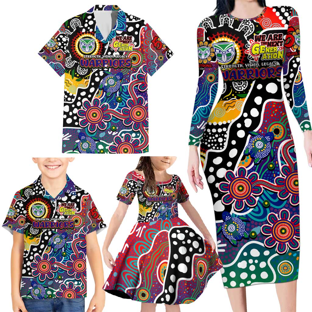 Personalised New Zealand Warriors NRL Celebrating 50 Years of Naidoc Family Matching Long Sleeve Bodycon Dress and Hawaiian Shirt NAIDOC Week 2025 Aboriginal
