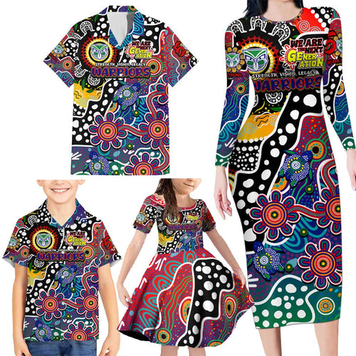 Personalised New Zealand Warriors NRL Celebrating 50 Years of Naidoc Family Matching Long Sleeve Bodycon Dress and Hawaiian Shirt NAIDOC Week 2025 Aboriginal