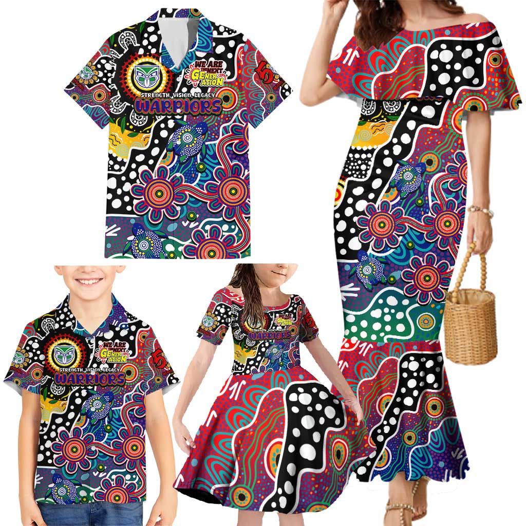 Personalised New Zealand Warriors NRL Celebrating 50 Years of Naidoc Family Matching Mermaid Dress and Hawaiian Shirt NAIDOC Week 2025 Aboriginal