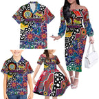 Personalised New Zealand Warriors NRL Celebrating 50 Years of Naidoc Family Matching Off The Shoulder Long Sleeve Dress and Hawaiian Shirt NAIDOC Week 2025 Aboriginal