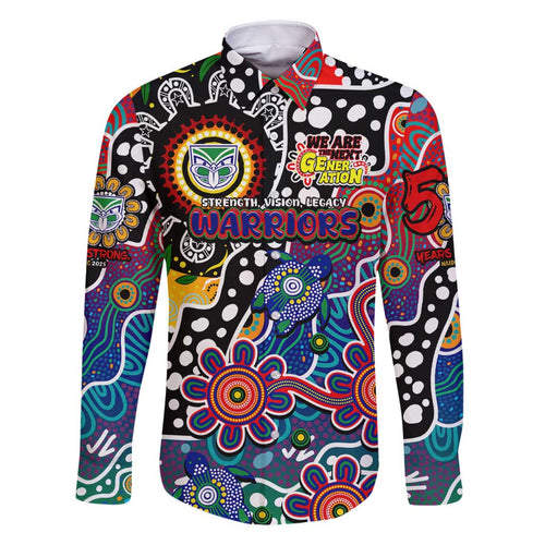 Personalised New Zealand Warriors NRL Celebrating 50 Years of Naidoc Family Matching Off Shoulder Maxi Dress and Hawaiian Shirt NAIDOC Week 2025 Aboriginal
