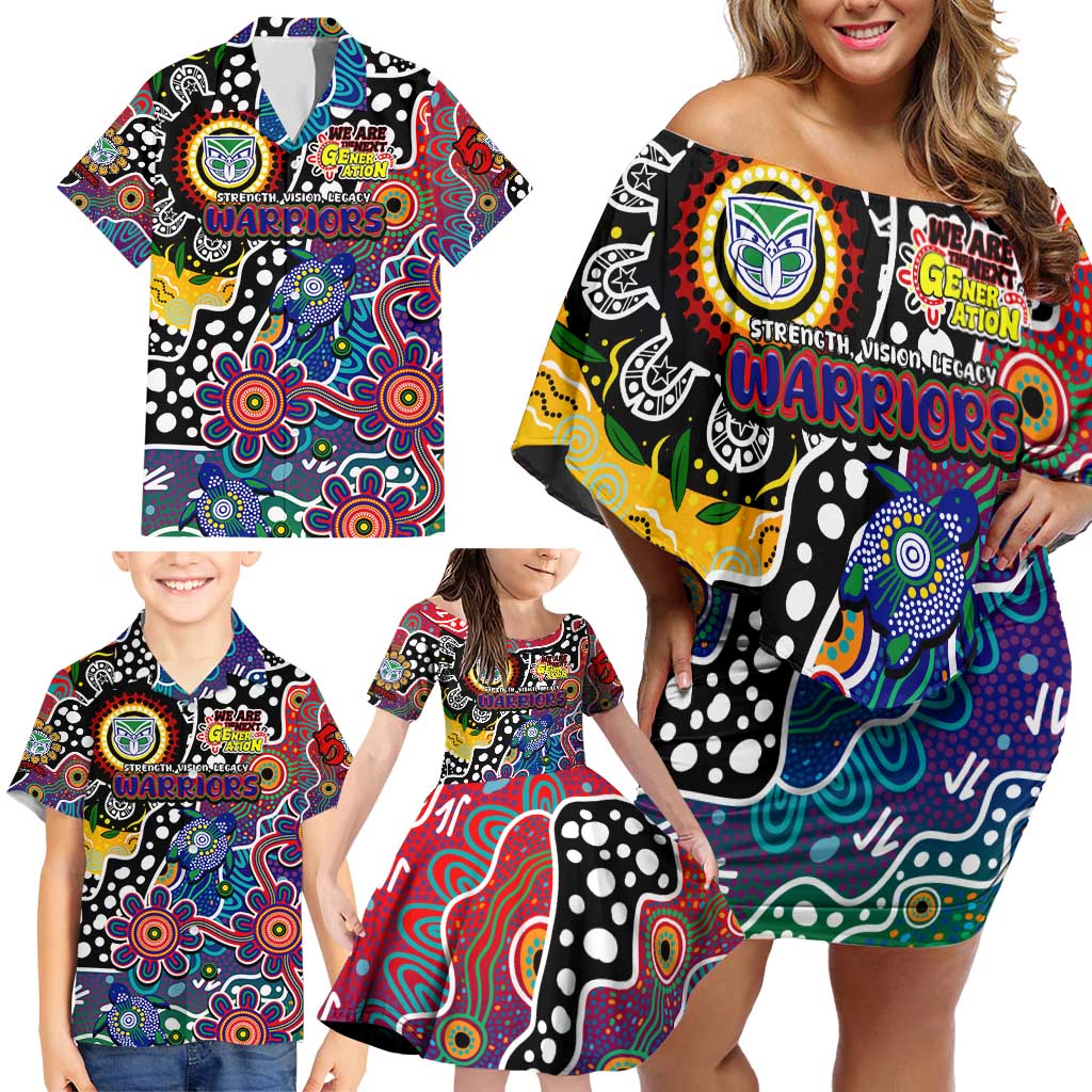 Personalised New Zealand Warriors NRL Celebrating 50 Years of Naidoc Family Matching Off Shoulder Short Dress and Hawaiian Shirt NAIDOC Week 2025 Aboriginal