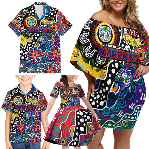 Personalised New Zealand Warriors NRL Celebrating 50 Years of Naidoc Family Matching Off Shoulder Short Dress and Hawaiian Shirt NAIDOC Week 2025 Aboriginal