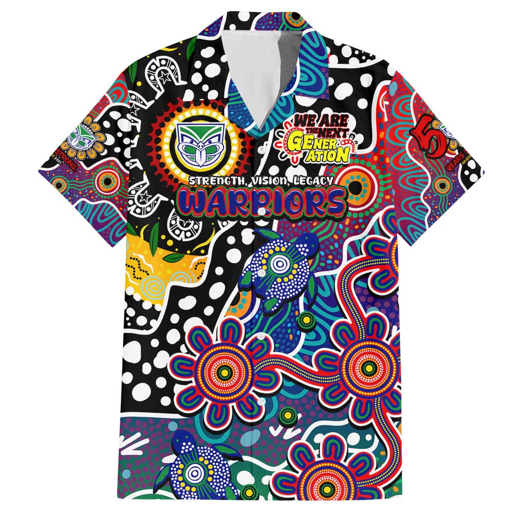 Personalised New Zealand Warriors NRL Celebrating 50 Years of Naidoc Family Matching Off Shoulder Short Dress and Hawaiian Shirt NAIDOC Week 2025 Aboriginal
