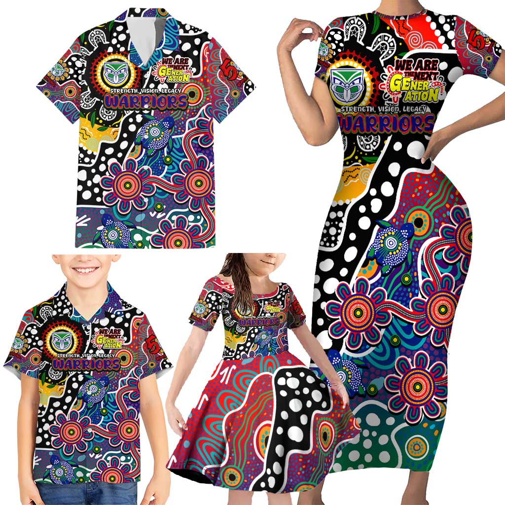 Personalised New Zealand Warriors NRL Celebrating 50 Years of Naidoc Family Matching Short Sleeve Bodycon Dress and Hawaiian Shirt NAIDOC Week 2025 Aboriginal