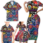 Personalised New Zealand Warriors NRL Celebrating 50 Years of Naidoc Family Matching Short Sleeve Bodycon Dress and Hawaiian Shirt NAIDOC Week 2025 Aboriginal