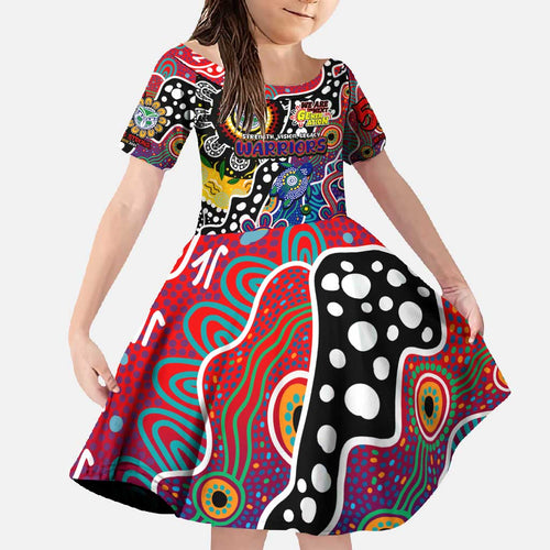 Personalised New Zealand Warriors NRL Celebrating 50 Years of Naidoc Family Matching Short Sleeve Bodycon Dress and Hawaiian Shirt NAIDOC Week 2025 Aboriginal