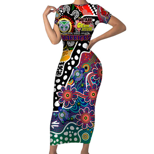 Personalised New Zealand Warriors NRL Celebrating 50 Years of Naidoc Family Matching Short Sleeve Bodycon Dress and Hawaiian Shirt NAIDOC Week 2025 Aboriginal